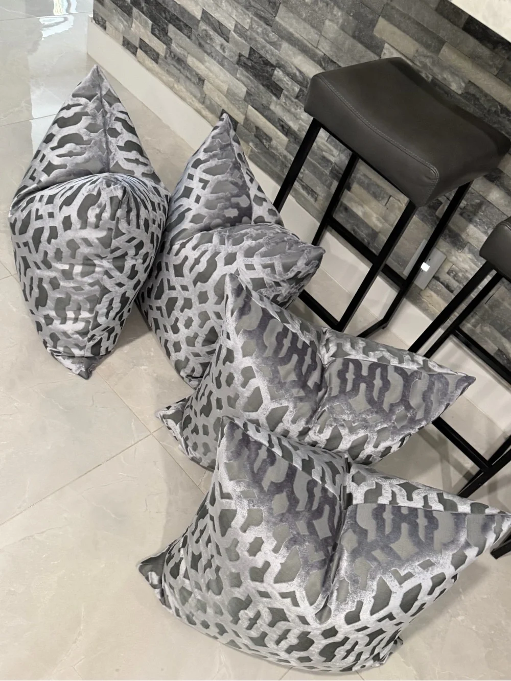 4 Decorative 24 Inch Velvet Geometric Throw Pillow - Gray